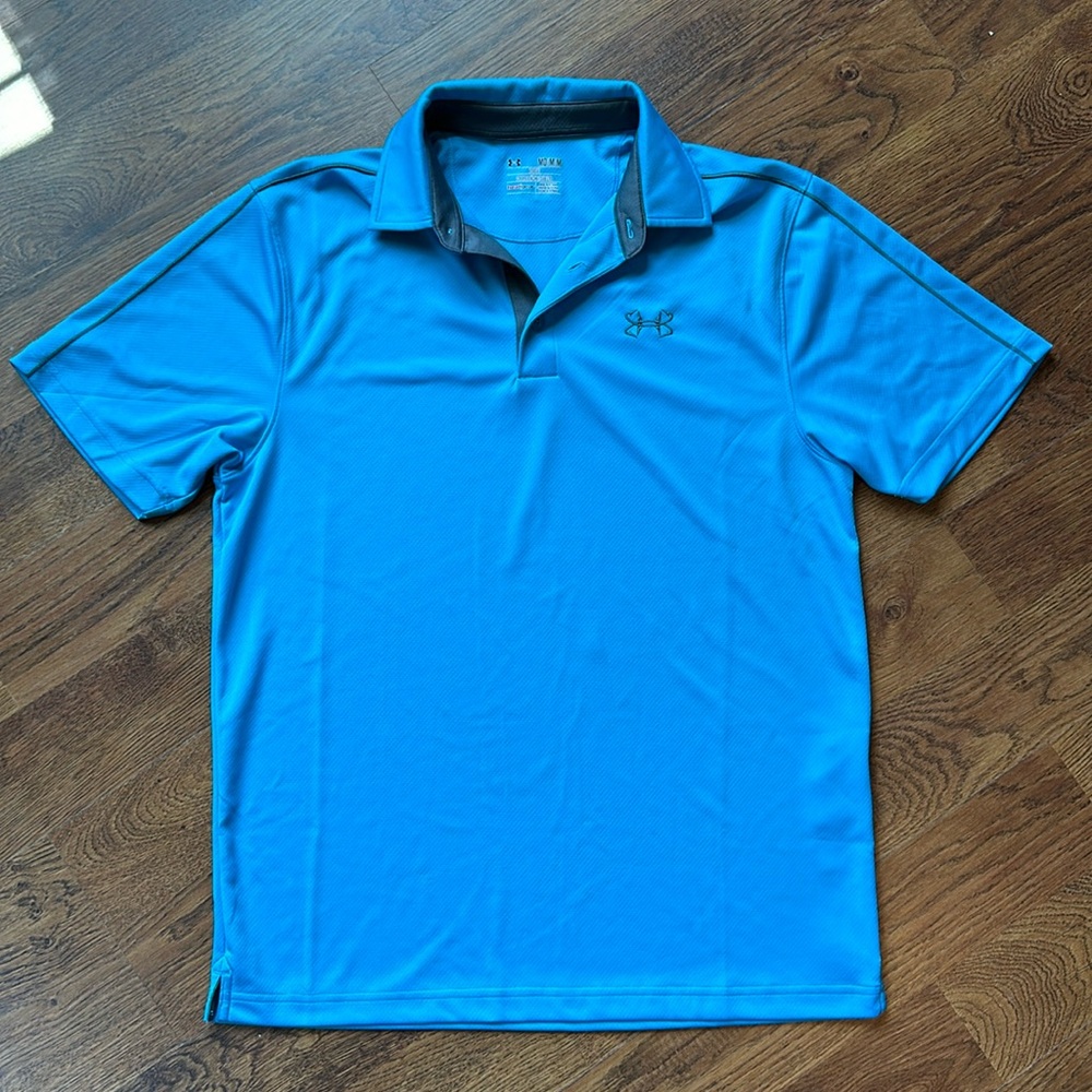 Under Armour HeatGear teal blue men’s golf polo, medium